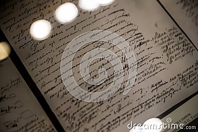 Manuscript of Tolstoy`s Novel `Anna Karenina` - Interior of The Leo Tolstoy State Museum in Moscow Editorial Stock Photo