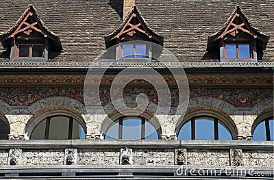 Detail of medieval building, Zurich, Switzerland. Stock Photo