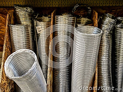 Metallic ventilation ducts Stock Photo