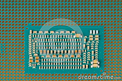 Detail of modern micro processor for computer motherboard. Land grid array packaging Stock Photo