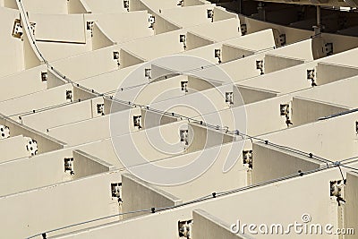 Detail of a modern roof of a contemporary building in Sevilla Spain made of wooden and iron boards as a symbol of futuristic arc Editorial Stock Photo