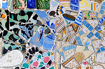 Detail of mosaic in Guell park in Barcelona, Spain Stock Photo