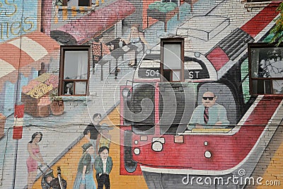 Detail of mural street art Roncesvalles and Wright Avenue Toronto Editorial Stock Photo