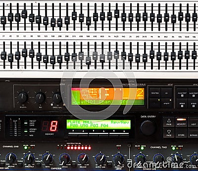 Detail of music mixing console Stock Photo