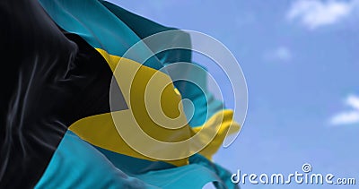 Detail of the national flag of the Bahamas waving in the wind on a clear day Stock Photo
