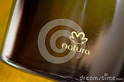 Detail of a Natura perfume packaging. It is a Brazilian company that operates in the cosmetic products sector Editorial Stock Photo