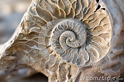 detail of nautilus shell fossil in a rock matrix Stock Photo