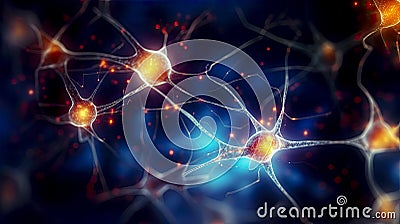 detail of neurons of the neural network generating action potentials - human nervous system background Stock Photo