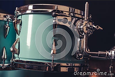 Detail of a drum kit closeup . Drums on stage retro vintage picture. Stock Photo