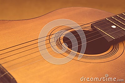 Detail of old acoustic guitar Stock Photo