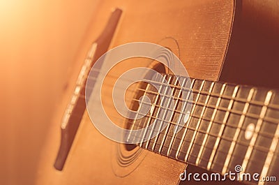 Detail of old acoustic guitar Stock Photo
