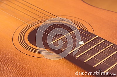 Detail of old acoustic guitar Stock Photo