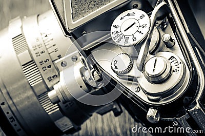 Detail of old classic camera dials in vintage style Stock Photo