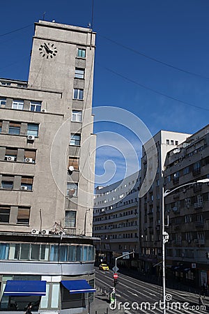 Old communist block on Calea Victoriei, Bucharest Editorial Stock Photo