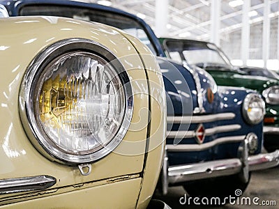 Detail of old french car with round light Editorial Stock Photo