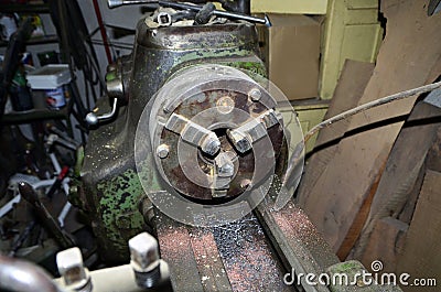 Detail of The Old lathe in the manufacture solution, the joystick . Selective Stock Photo