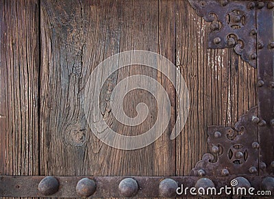 Detail of old wood plank and decorative metal Stock Photo