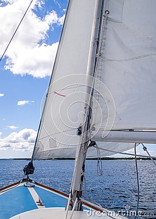 Detail Onboard Sailboat Sailing in Martha`s Vineyard Sound Stock Photo