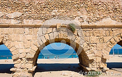 The Roman aqueduct of Caesarea near Hadera, Israel. Stock Photo