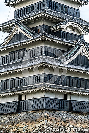 Detail of Original Keep Tenshu of Matsumoto Castle Matsumoto-jo. Nagano Prefecture, Japan Editorial Stock Photo