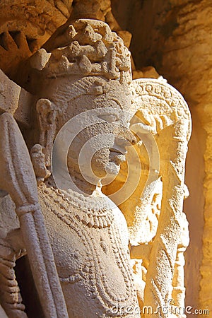 Detail of ornate carvings at Rani ki Vav stepwell in Patan, Gujarat Stock Photo
