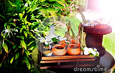 Detail of outdoor spa centre at tropical resort. Spa concept. Stock Photo