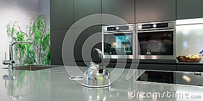 Detail over work plate of modern kitchen Stock Photo