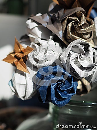 Detail of paper origami flower bouquet Stock Photo