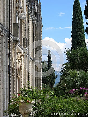 Garden of the villa of the island on Lake Garda in Italy. Editorial Stock Photo