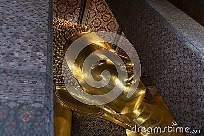 Detail of Reclining Buddha statue. Bangkok Stock Photo