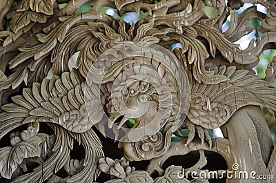 Woodcarving of a bird on the temple at Koyasan, Japan. Stock Photo