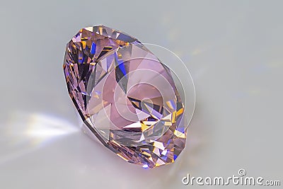 Detail photo focus stacking of a self-cut Cubic Zirconia with Pink color and Standard Round Brilliant cut, placed on a white acr Stock Photo