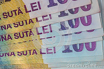 Detail photo of Romanian money, macro shot of Romanian LEI, close up photo of money. Business, money concept Stock Photo