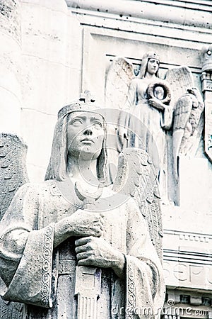 Detail of statues in mausoleum of The Andrassy family, colorless Stock Photo