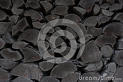 Detail of pile of old wooden logs Stock Photo