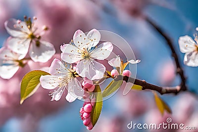 Detail of a pink cherry flower branch on a blossom in close-up Stock Photo