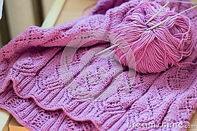 Detail of pink woven handicraft knit sweater Stock Photo