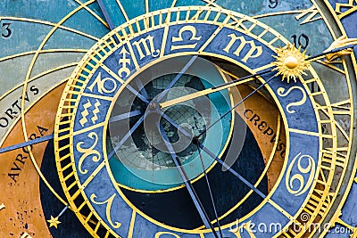 Detail of the Prague Astronomical Clock (Orloj) in the Old Town of Prague Stock Photo