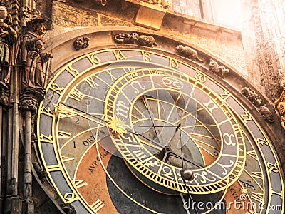 Detail of Prague Astronomical Clock, Orloj, at Old Town Square, Prague, Czech Republic Stock Photo