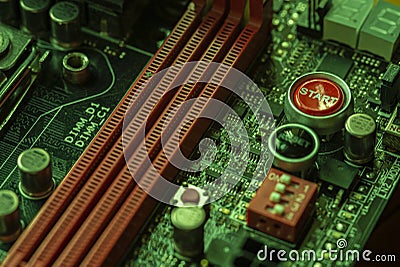 Ram memory dimm in a motherboard 3 Stock Photo