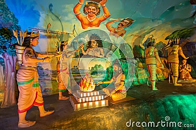 Detail of the Ramayana Cave, part of the famous Batu Caves Editorial Stock Photo