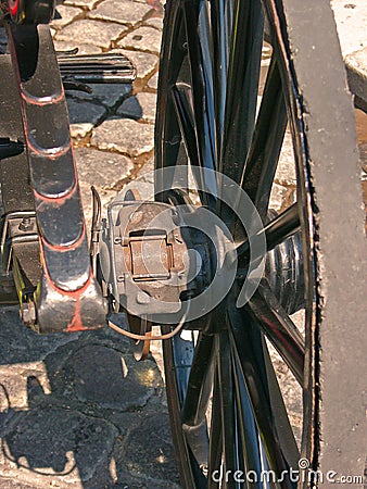 DISK BRAKE ON HORSE DRAWN CARRIAGE Stock Photo