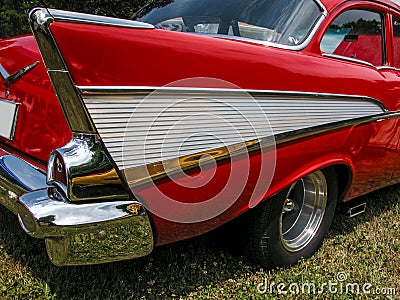 Red classic car tail fin Stock Photo