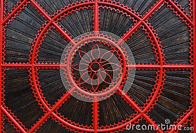 Detail of a red forged metallic gate Stock Photo