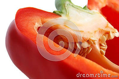 Detail of a red pepper cut in half. Stock Photo