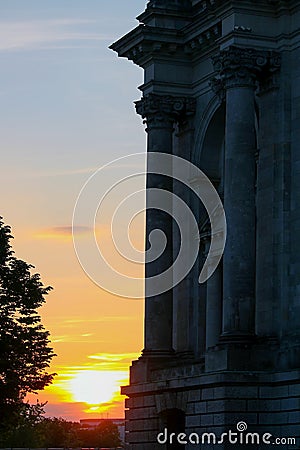 Detail of Reichstag at sunset in Berlin Editorial Stock Photo