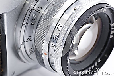 Detail of retro analog camera lens Stock Photo