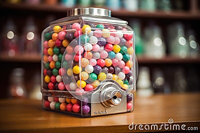 detail of a retro candy dispenser filled with gumballs Stock Photo