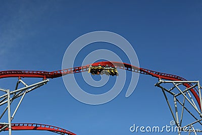 A roller coaster very high up ready to speed Editorial Stock Photo