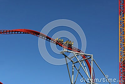 A roller coaster very high up ready to speed Editorial Stock Photo